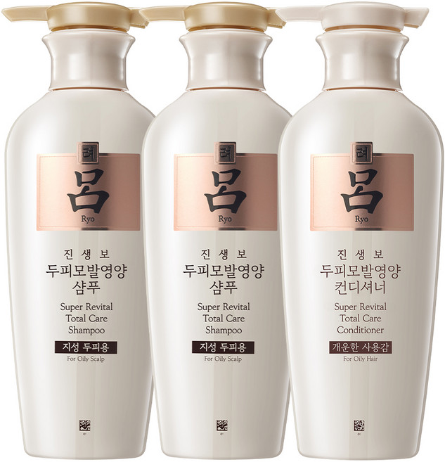 려 진생보 두피모발영양 샴푸 지성용 400ml 2개 + 컨디셔너 지성용 400ml 1개