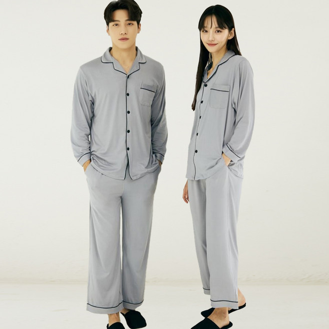 테라우드 커플용 피치 기모 스누그 카라 파자마 상하의 2p 세트