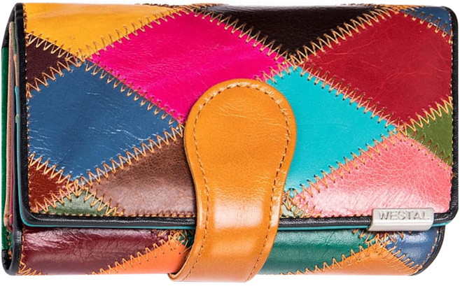 LIKEHOUSE 真皮頭層漆面牛皮拼接皮夾錢包女夾 LH911