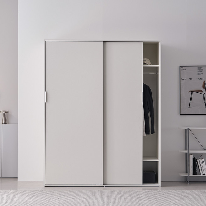웰퍼니쳐 트로이 슬라이딩 옷장 1600 옷장형 방문설치, 화이트