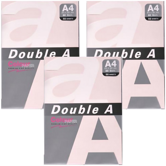 Double A 影印紙 淺粉紅 Pink 80g 50張, A4, 3包