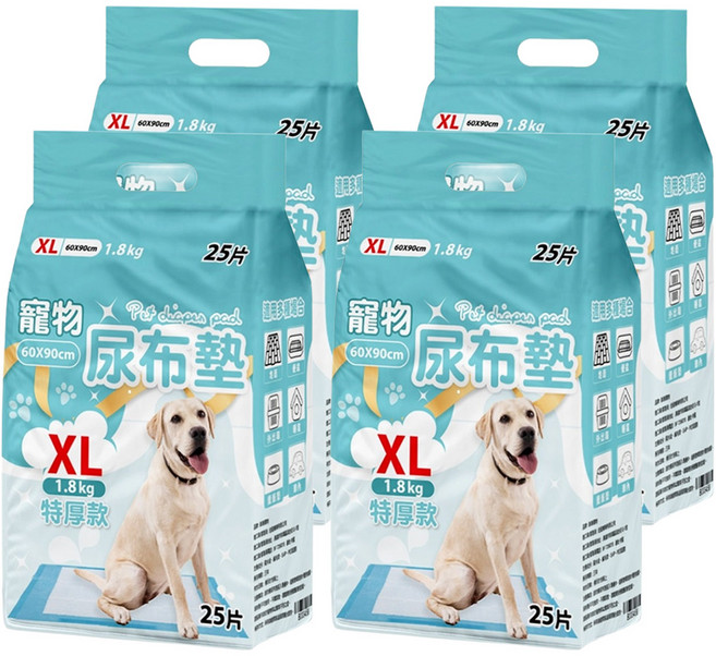 咪咪購物 寵物尿布墊 特厚款, 25片, 4包