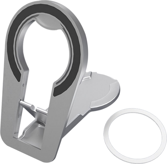 QLZHS 多功能雙面磁吸折疊手機支架/指環扣手機支架/桌上型手機平板架 附引磁片, 銀色, 1個