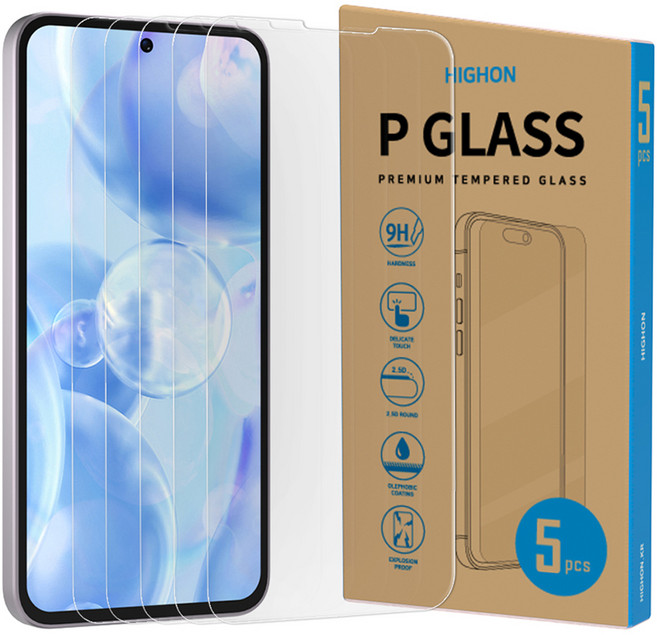 하이온 P글라스 강화유리 보호필름 5p 세트 투명, 1세트