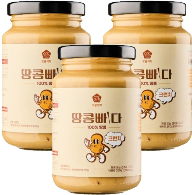 오감식탁 땅콩빠다 크런치 잼, 3개, 260g