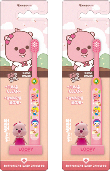 뽀로로 스탠딩 유아 칫솔, 2개, 1개입, 루피