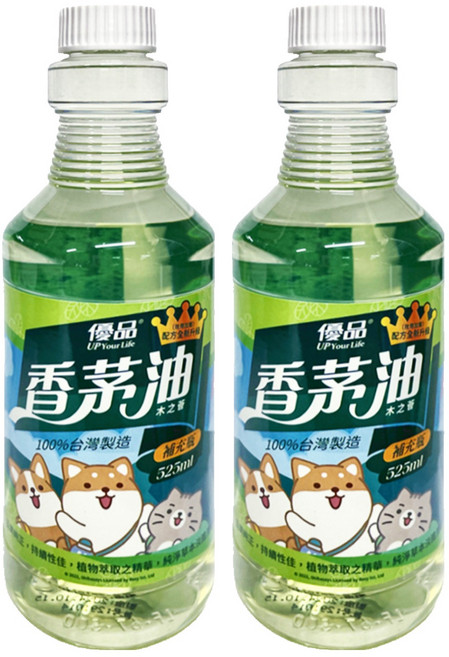 優品 香茅油 補充瓶 525ml 清新消臭 天然成分 台灣製造, 2瓶