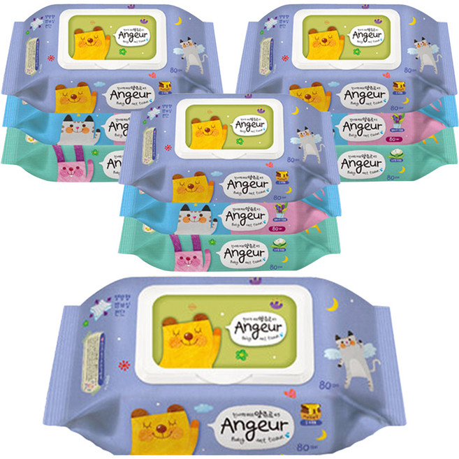 앙쥬르 45물티슈 캡형, 45g, 80매, 10개