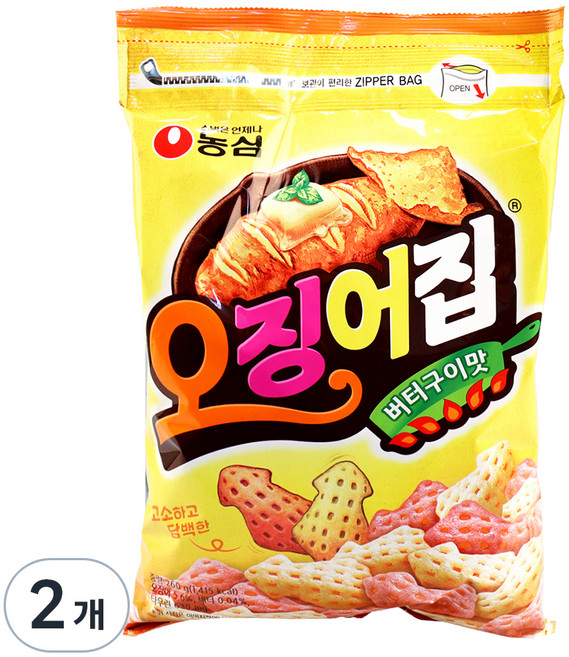 농심 오징어집 버터구이맛, 260g, 2개