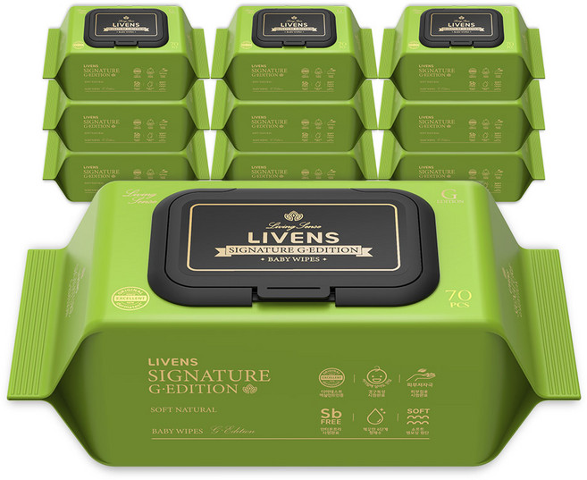 리벤스 시그니처 G 에디션 도톰한 엠보싱 아기 물티슈 캡형, 70g, 70매, 10개