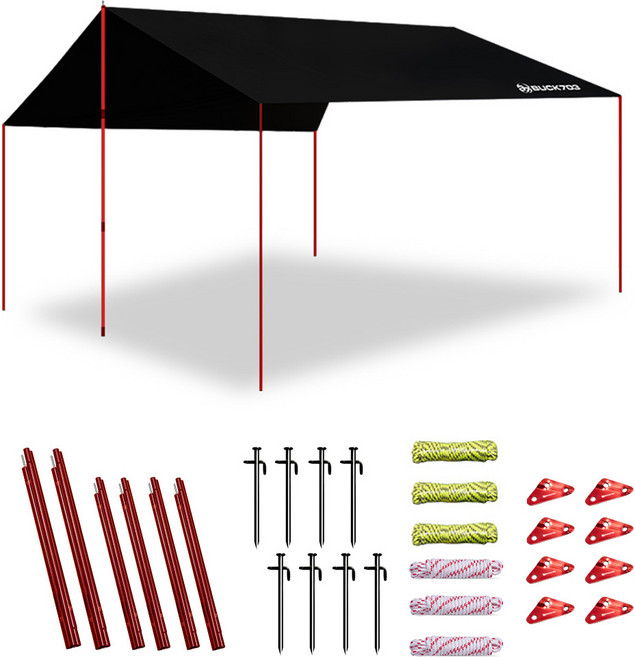 벅703 그늘 암막 타프 특대 + 폴대 + 설치도구 세트, 혼합색상