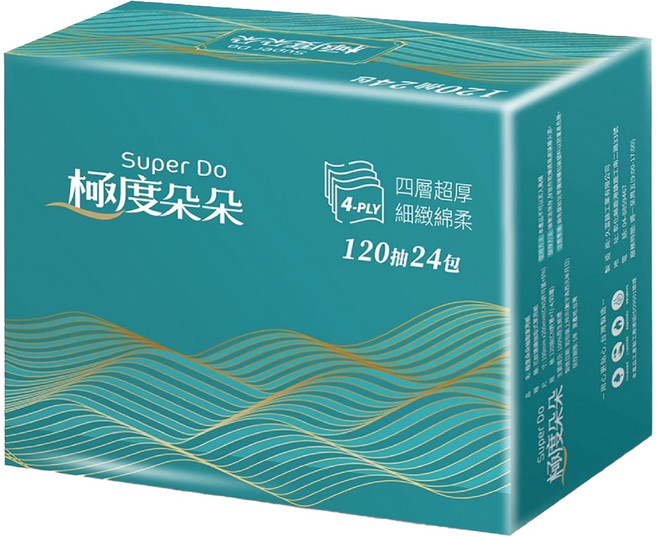 Super Do 極度朵朵 4層超厚柔抽取式花紋家用紙 120抽, 1入, 24包