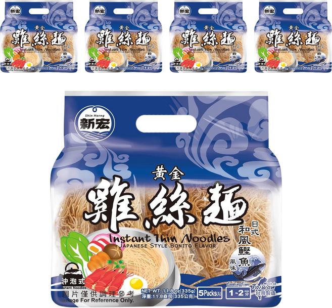 新宏 黃金雞絲麵 日式和風鰹魚風味, 335g, 5袋