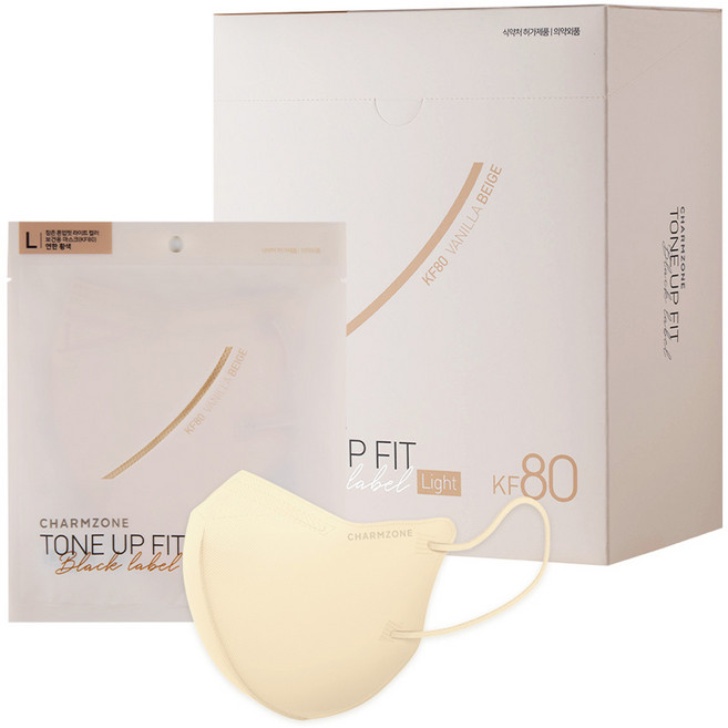 참존 톤업핏 블랙라벨 라이트 KF80 마스크 대형, 25개입, 1개, 바닐라베이지