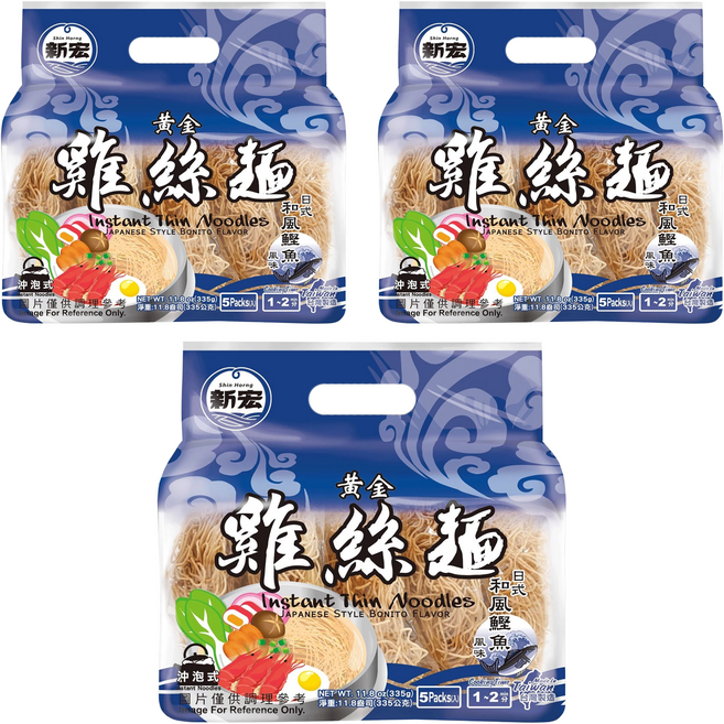 新宏 黃金雞絲麵 日式和風鰹魚風味, 335g, 3袋