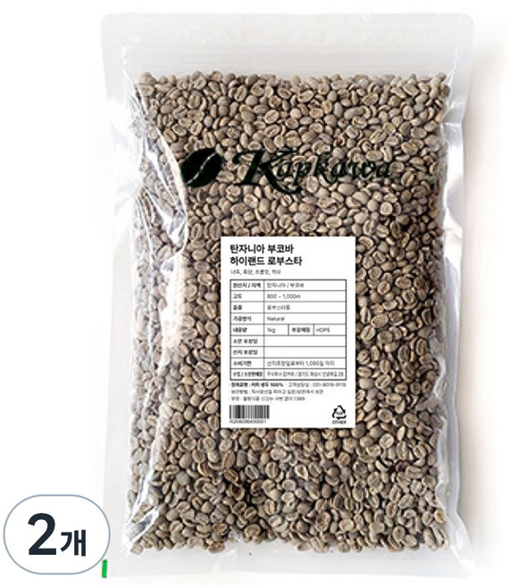 캅카와 커피생두 부코바 하이랜드 로부스타, 1kg, 2개