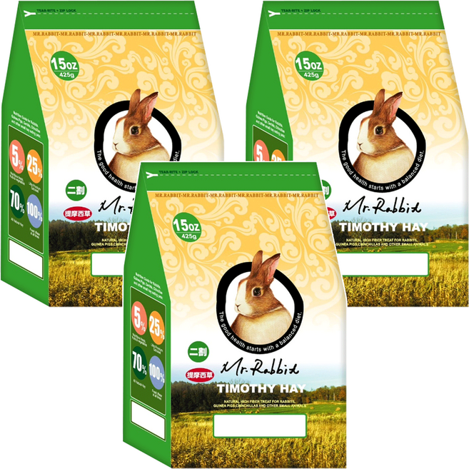 Mr.Rabbit 瑞比兔先生 提摩西牧草 二割, 425g, 3包