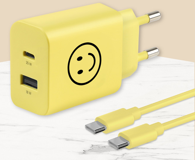 모잇 PD25W 2포트 PPS 초고속충전기 + CtoC 케이블 1.3m, 스마일, 1개