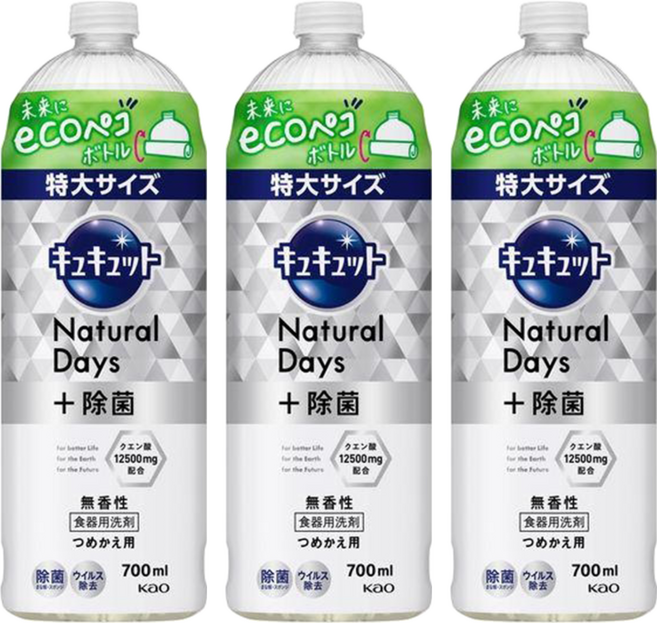 Kao 花王 Cucute Natural Days 洗碗精補充瓶, 700ml, 3瓶