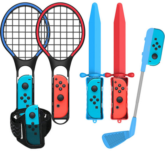 겜맥 닌텐도스위치 스포츠 킷 라켓 2종 + 소드 2종 + 골프채 랜덤발송 + 레그스트랩 + 핸드스트랩 5p 세트, KMNS-313, 1세트