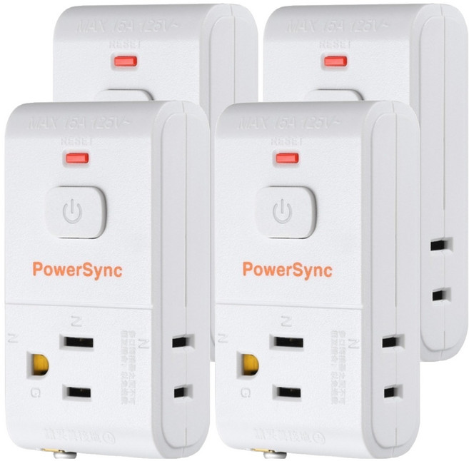 PowerSync 群加 2P + 3P防雷擊三面壁插 TCM12K9, 4個, 9cm, 白色