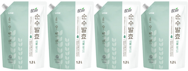 참그린 순수발효 식물 설거지 주방세제 리필, 1.2L, 4개