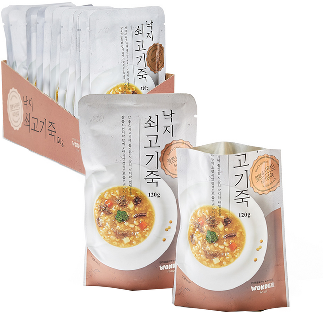 원더푸드 반려동물 죽 파우치, 혼합맛(낙지/쇠고기), 120g, 12개
