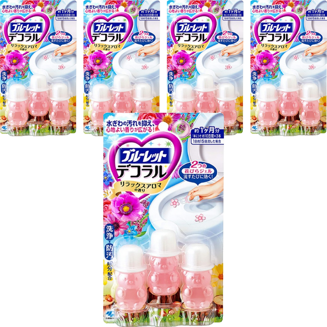 KOBAYASHI 小林製藥 BLUELET 馬桶消臭花瓣香氛凝膠 花香 3入, 22.5g, 5組