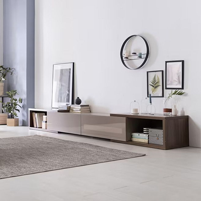 리바트 뉴타이드 익스텐션형 거실장 방문설치, 그레이(중앙) + 월넛(익스텐션)