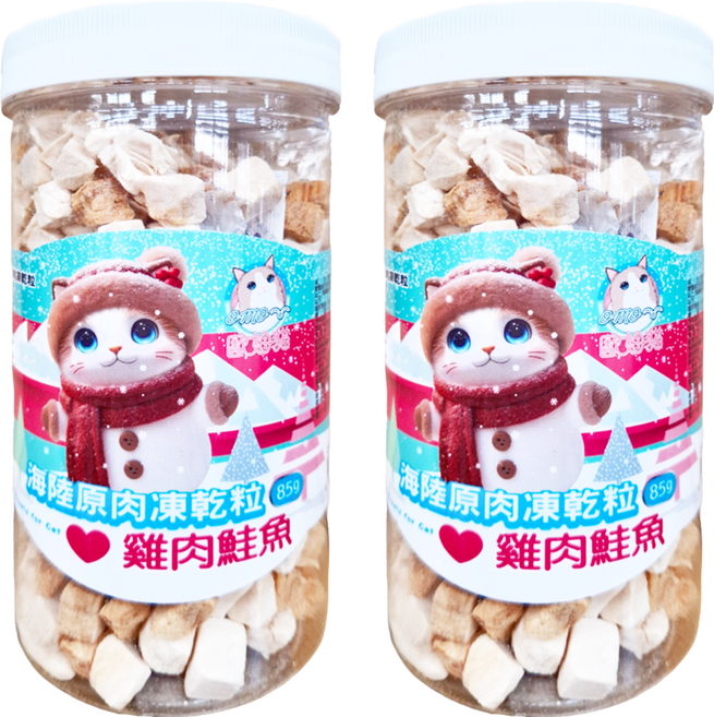 OMO 歐姆貓 海陸原肉凍乾粒, 雞肉鮭魚, 85g, 2罐