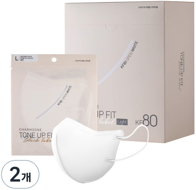 참존 톤업핏 블랙라벨 라이트 KF80 마스크 대형, 25개입, 2개, 오픈 화이트