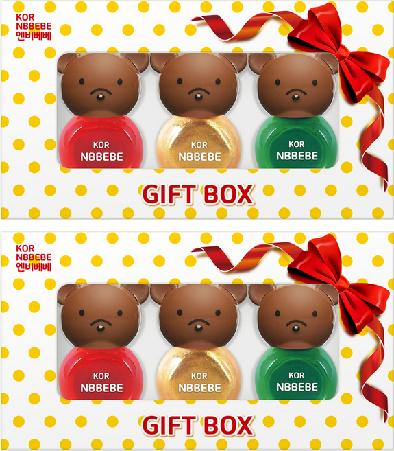 NBBEBE 兒童化妝品 幼兒指甲油 3件組禮盒, 鮮豔紅 + 閃亮金 + 鮮豔綠, 2個