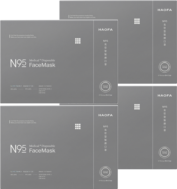 HAOFA 氣密型N95立體醫療口罩 L, 30片, 4組, 霧黑色
