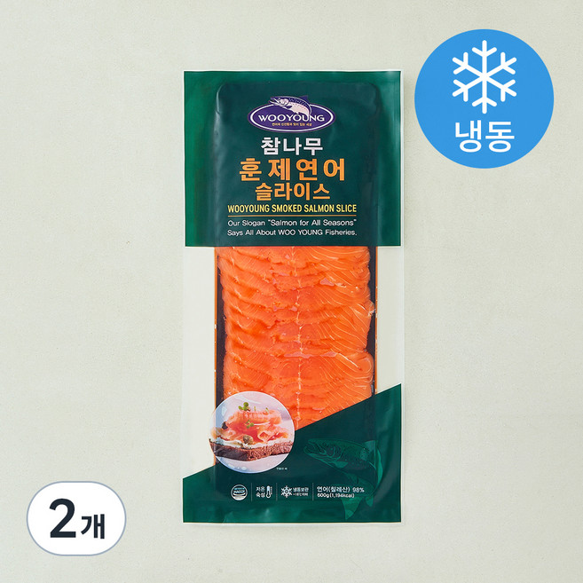 참나무 훈제 연어 슬라이스 (냉동), 2개, 600g