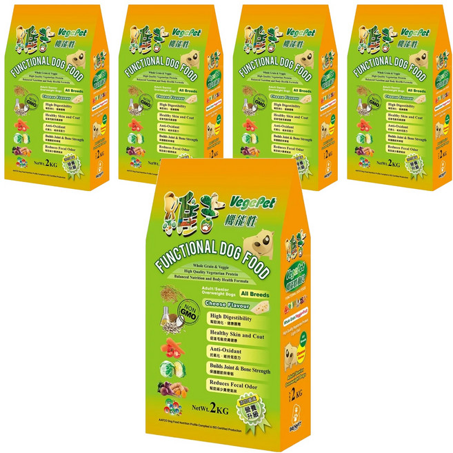 VegePet 維吉 機能素狗食 2kg 全犬糧 優質蛋白 高消化率, 5袋