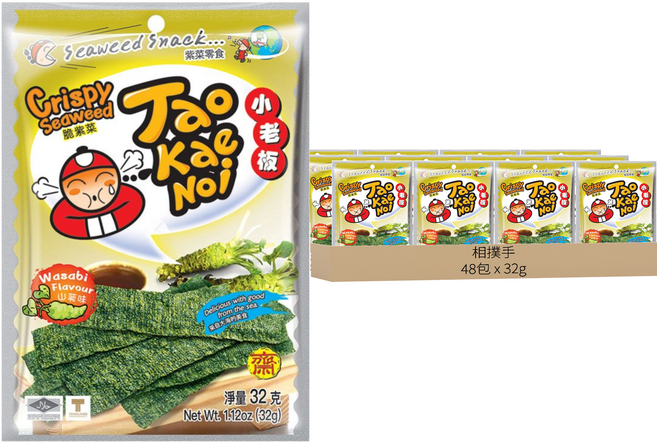 TAO KAE NOI 小老板 厚片海苔 山葵味, 32g, 48包