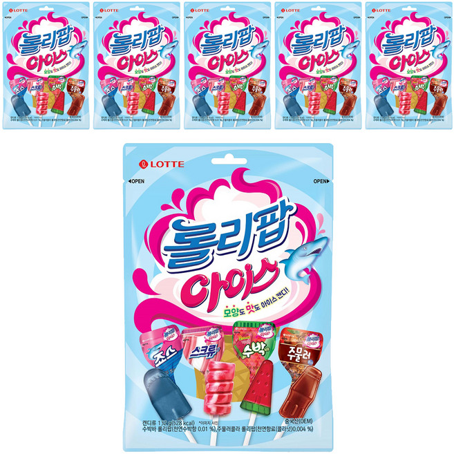 롯데웰푸드 롤리팝 아이스 캔디, 132g, 6개