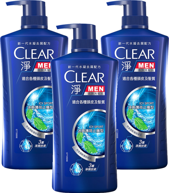 CLEAR 淨 冰涼薄荷止癢 男士去屑洗髮乳, 750g, 3瓶