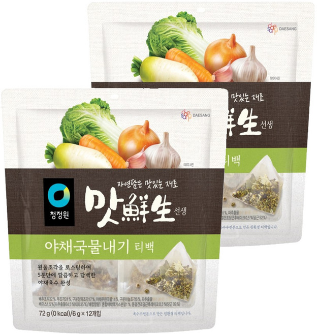 대상 청정원 맛선생 야채국물내기 티백 12p, 72g, 2개