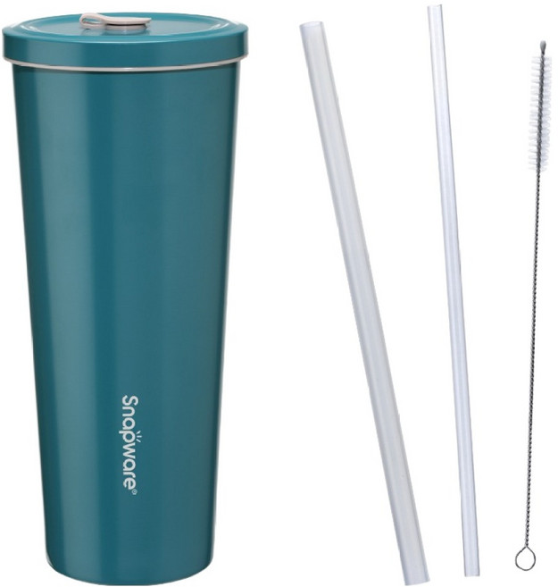 Corelle Brands 康寧餐具 Snapware 陶瓷不鏽鋼真空保溫吸管杯 附吸管3件組, 加勒比海, 800ml, 1組