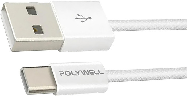 POLYWELL 寶利威爾 Type-A-C編織充電線 PW15-W45-M945, 3m, 灰白色, 1條