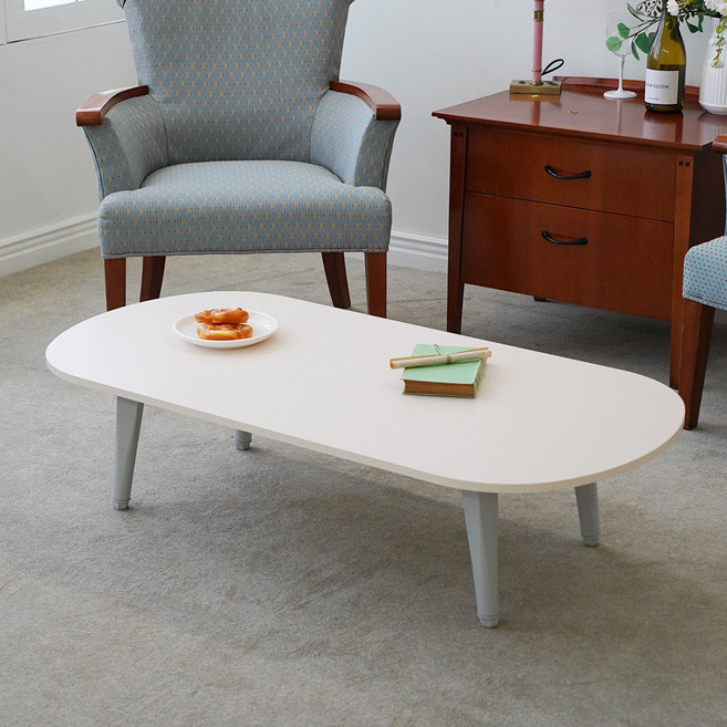 레몬트리 LPM 6단 높이조절 클래식 접이식 테이블 타원형, 무광 베이지