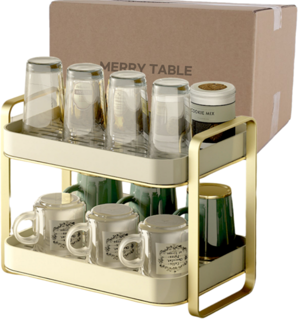메리테이블 고급형 튼튼한 식기 컵 건조대, 2단, 샴페인골드, 1개