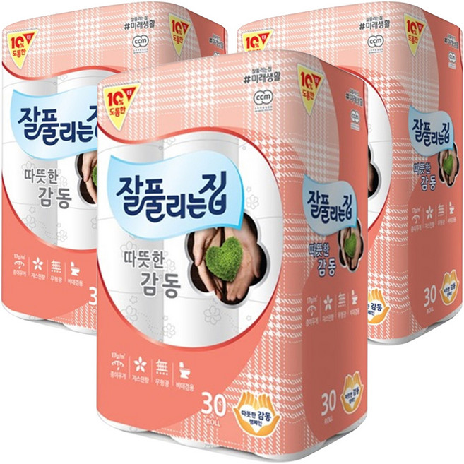 잘풀리는집 따뜻한감동 3겹 데코 고급롤화장지, 25m, 30개입, 3개