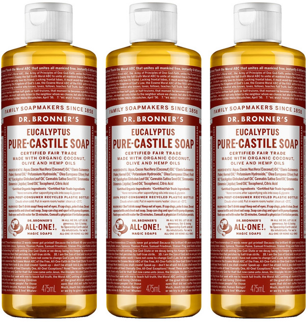 닥터브로너스 유칼립투스 퓨어 캐스틸 솝 바디워시, 475ml, 3개