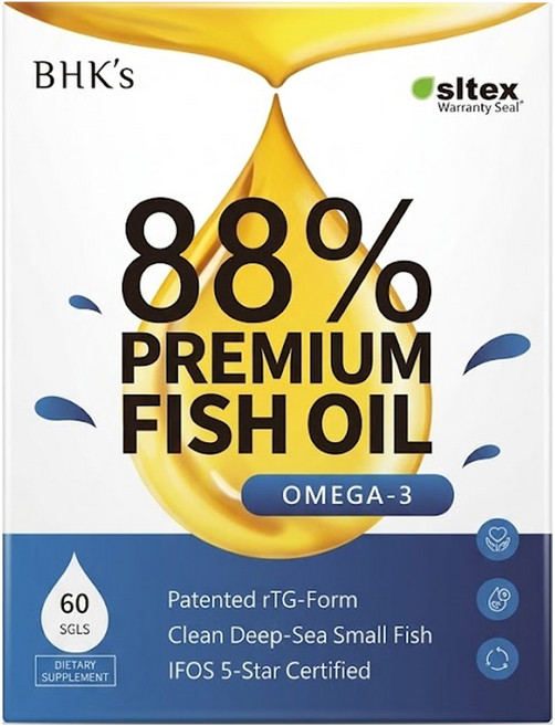 BHK's 88% Omega-3 頂級魚油軟膠囊, 60顆, 1盒