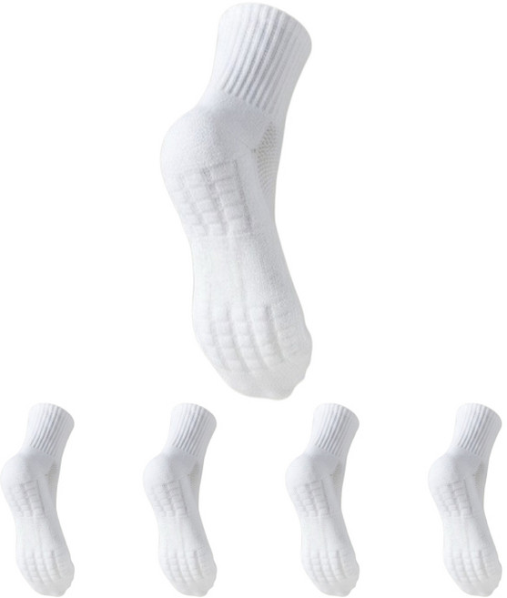 애틱트 이중 쿠션 헬스 러닝 스포츠 중목 양말, 화이트, 5개
