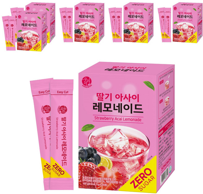 우리차 딸기 아사이 레모네이드 분말, 5g, 20개입, 6개