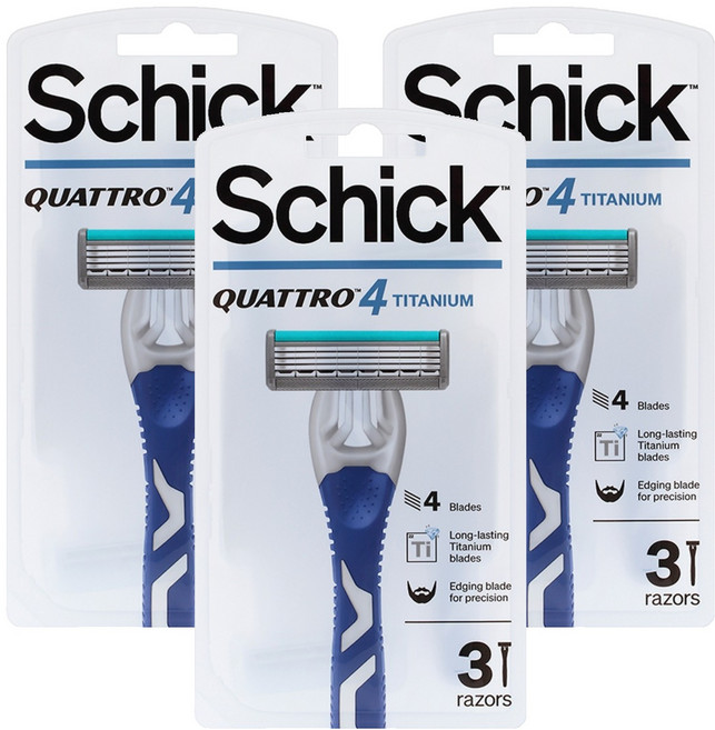 쉬크 쿼트로 4 티타늄 휴대용 면도기, 3개입, 3개