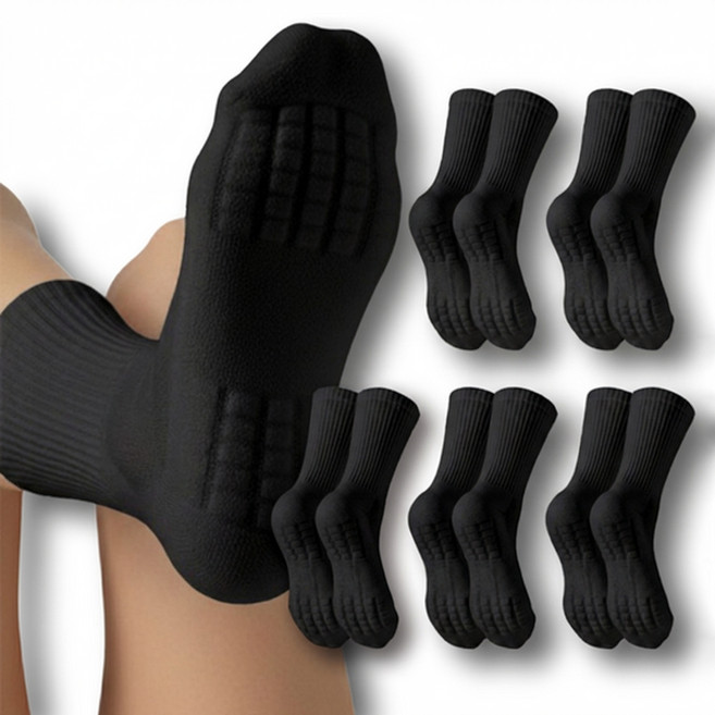 애틱트 도톰 쿠션 스포츠 러닝 장목 양말 5켤레, 블랙, 1세트